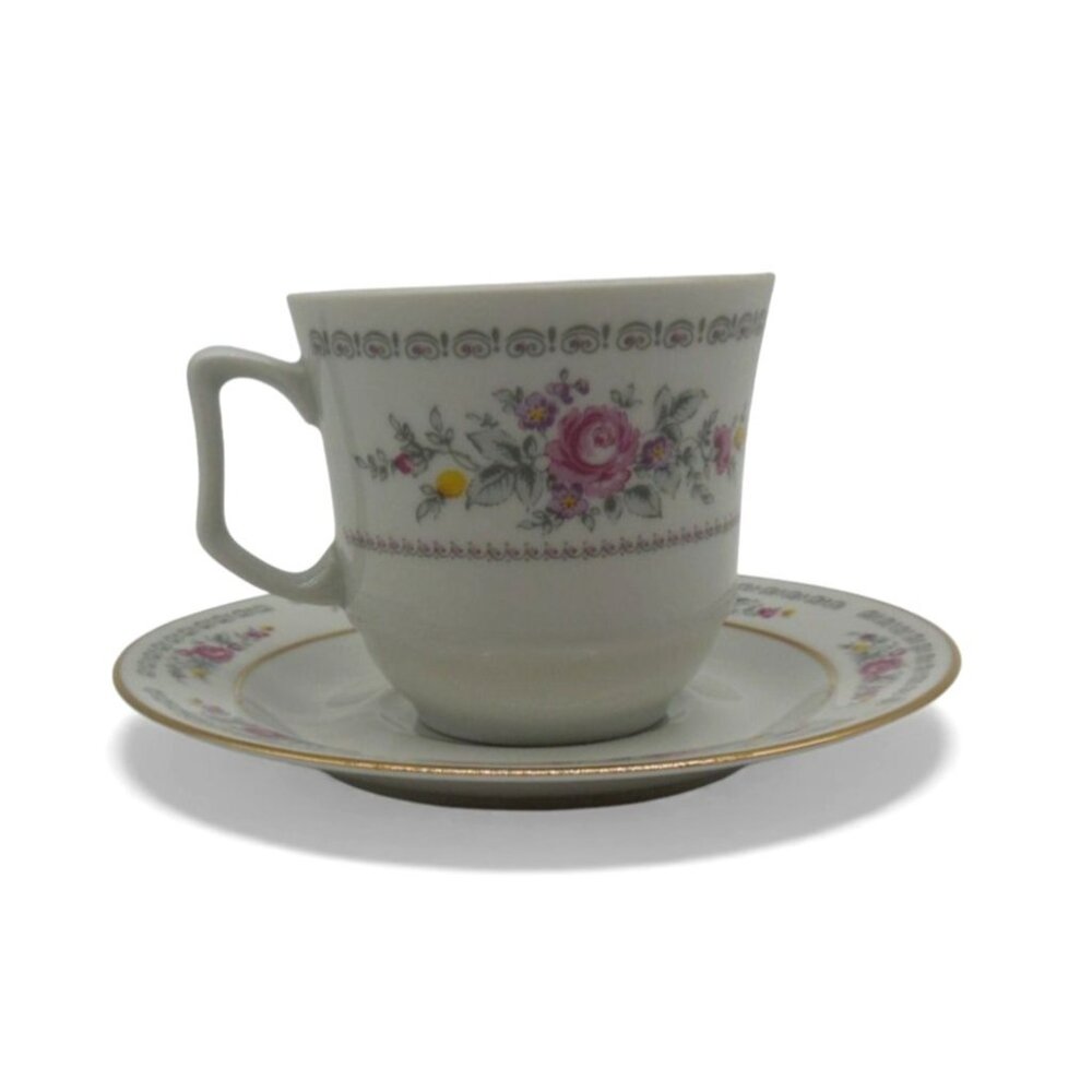 JLMENAU Graf Von Henneberg Floral Gold Trim Cup & Saucer Germany Vintage